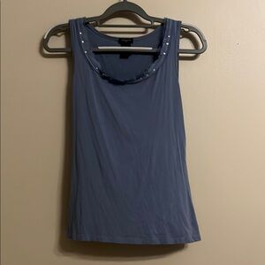 Ann Taylor Ruffled Blue Tank w, Bling
